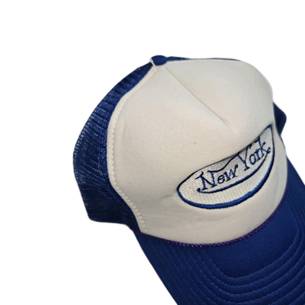 Vintage New York Mesh Trucker Hat Snapback Cap Nissin White Blue EUC - Picture 2 of 11